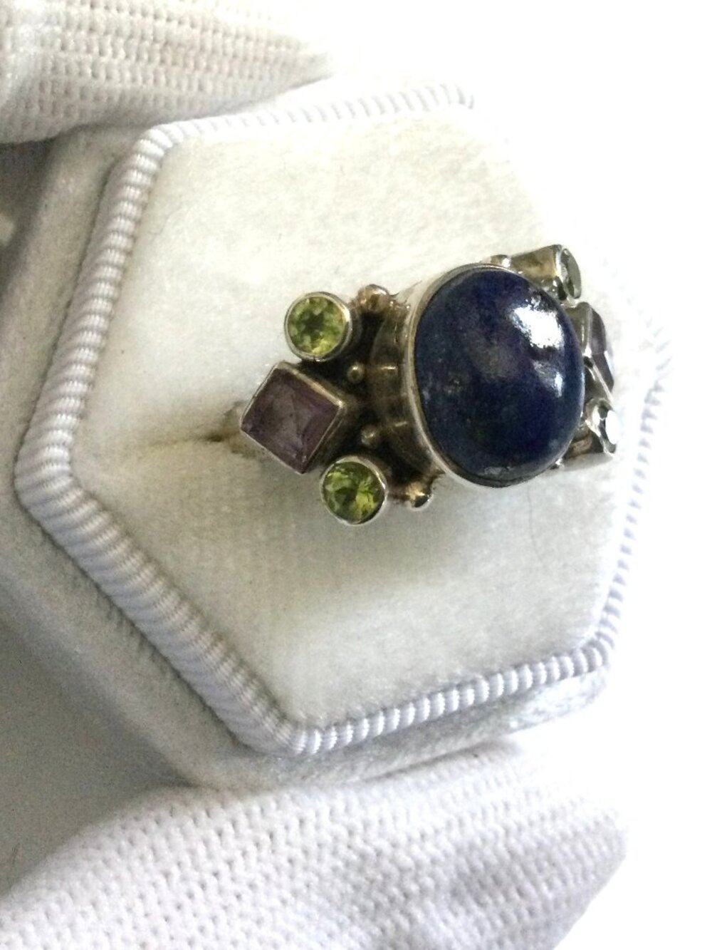 SLG 925 India Sterling Silver Lapis Amethyst Citrine Ring SZ 8
